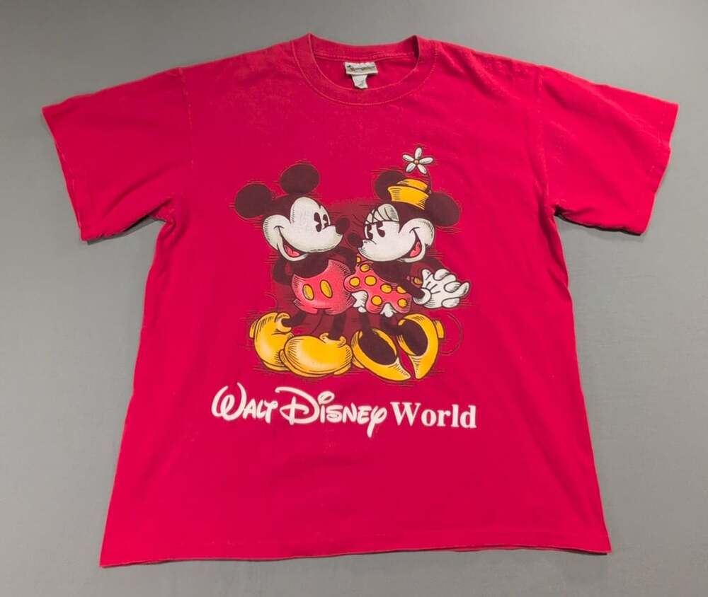 Walt Disney World Mickey Minnie Mouse T-Shirt Size Med Red Graphic Tee 90s Y2K